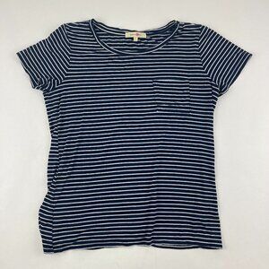 Wishful Park Tshirt Womens Medium Blue White Striped Short Sleeve Pocket